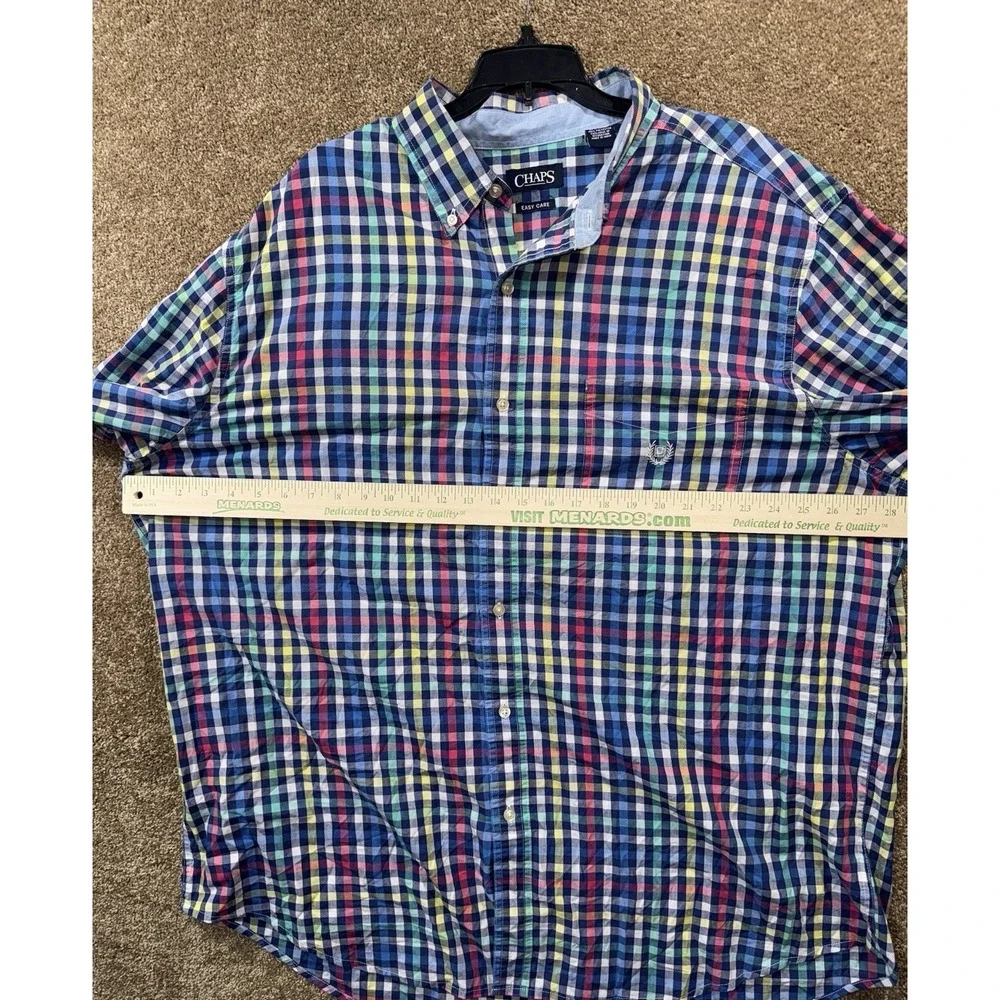Chaps Easy Care Button Down Shirt‎ Mens 2XLT Multicolor Plaid Long Sleeve Preppy